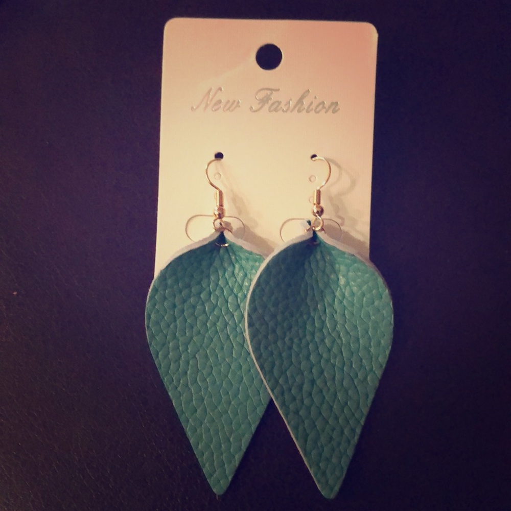 New teal leather earrings